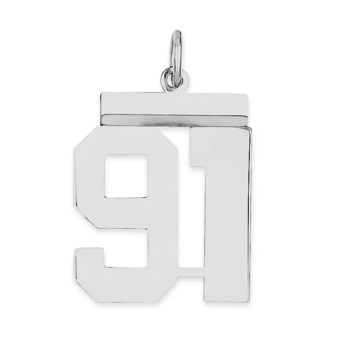 Sterling Silver Rhodium-plated Medium Polished Number 91 Charm