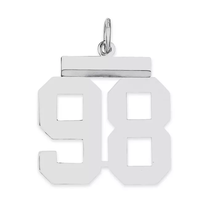 Sterling Silver Rhodium-plated Medium Polished Number 98 Charm