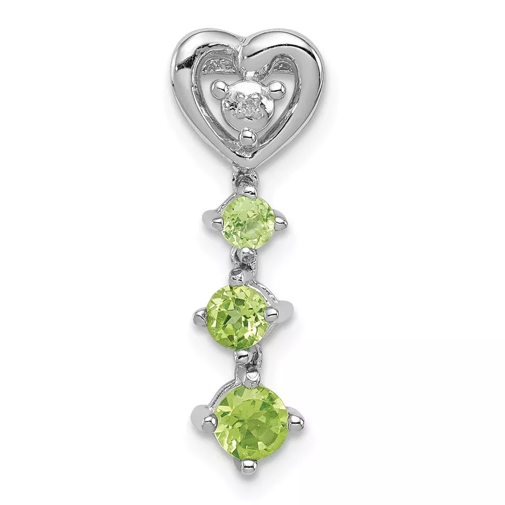 Sterling Silver Rhodium Plated Peridot and Diamond Pendant