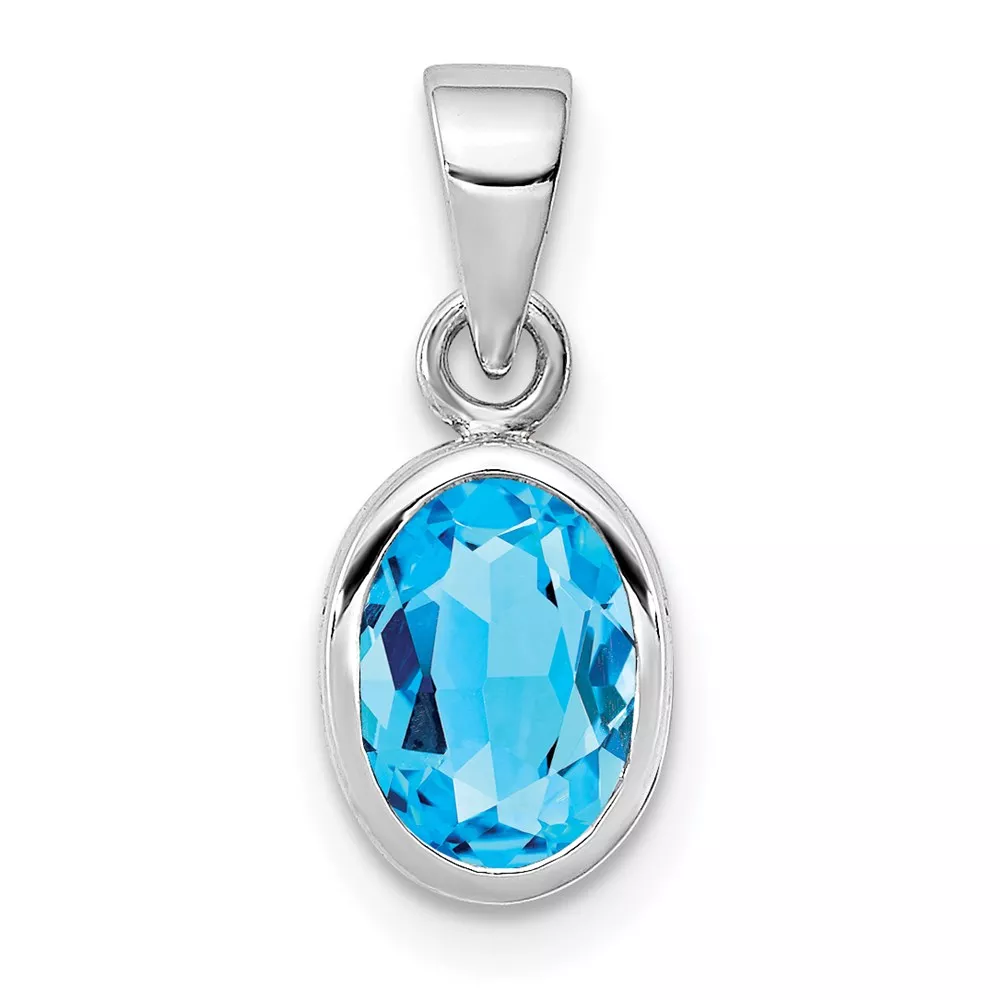Sterling Silver Rhodium-plated Polished Blue Topaz Oval Pendant