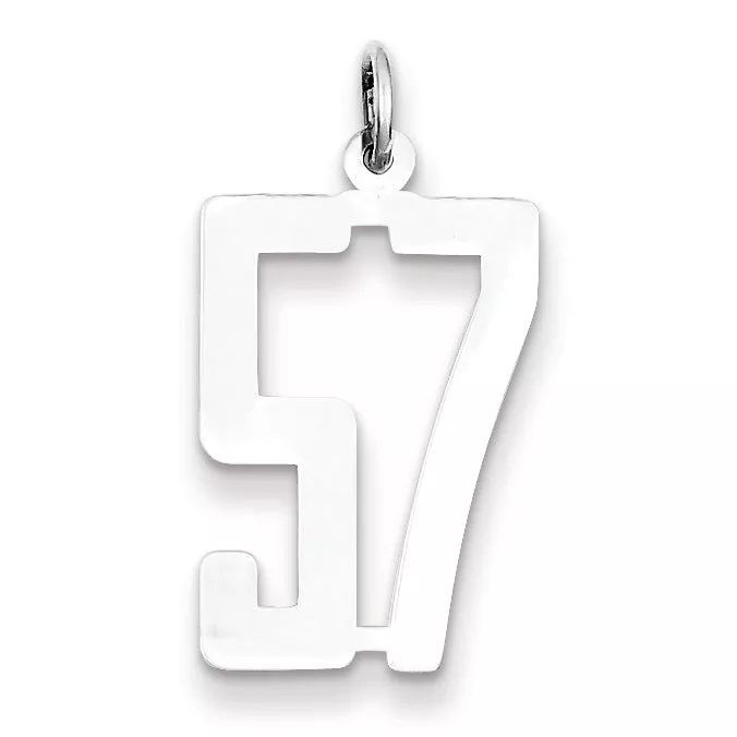 Sterling Silver Rhodium-plated Small Elongated Pol Number 57 Charm