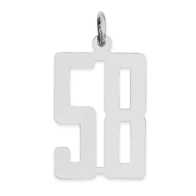 Sterling Silver Rhodium-plated Small Elongated Pol Number 58 Charm