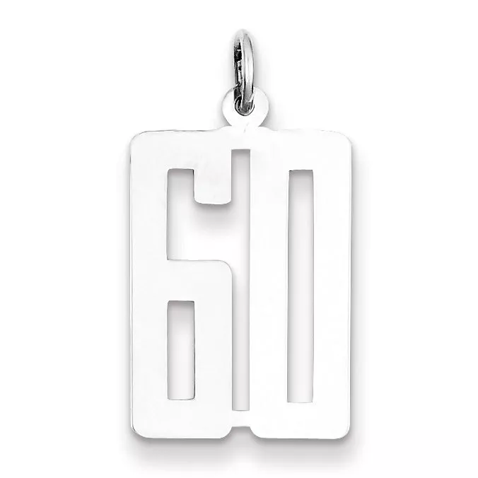 Sterling Silver Rhodium-plated Small Elongated Pol Number 60 Charm