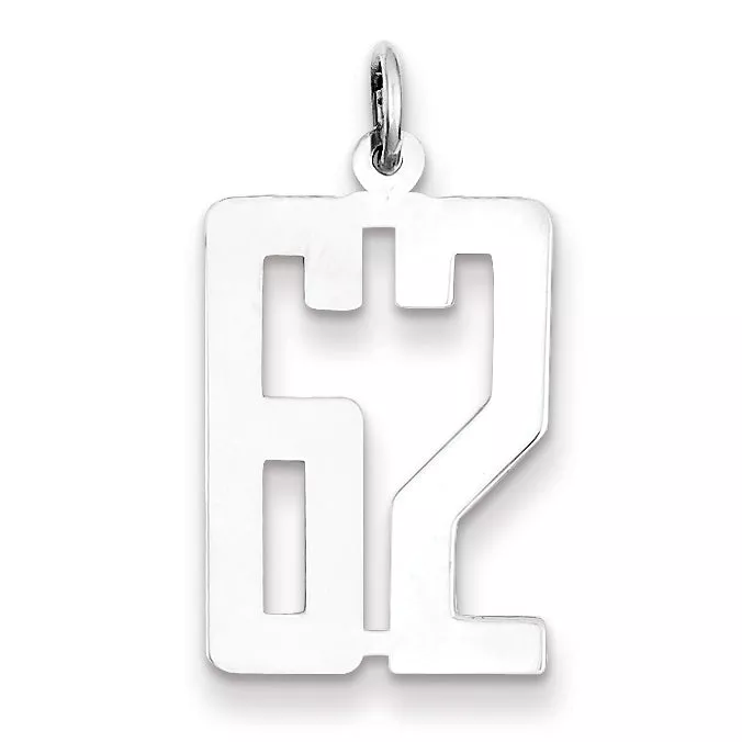 Sterling Silver Rhodium-plated Small Elongated Pol Number 62 Charm