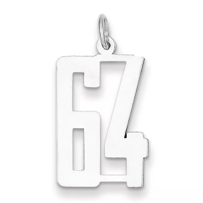 Sterling Silver Rhodium-plated Small Elongated Pol Number 64 Charm