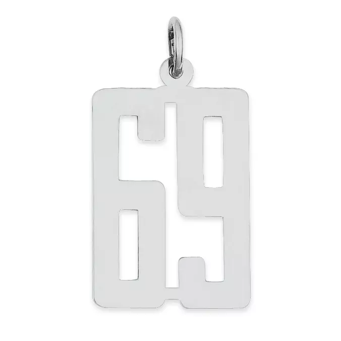 Sterling Silver Rhodium-plated Small Elongated Pol Number 69 Charm