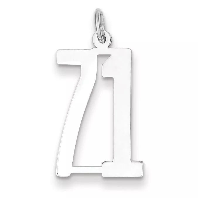 Sterling Silver Rhodium-plated Small Elongated Pol Number 71 Charm