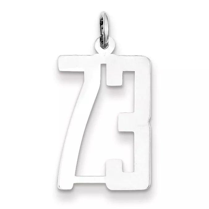 Sterling Silver Rhodium-plated Small Elongated Pol Number 73 Charm