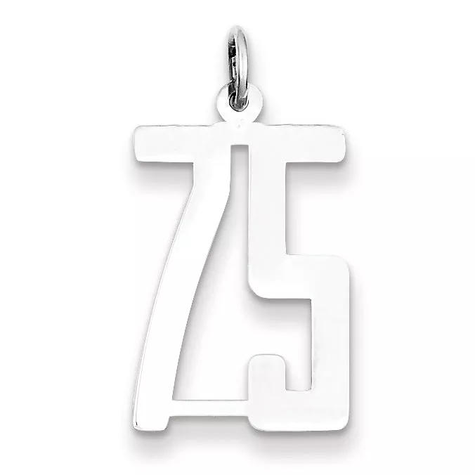 Sterling Silver Rhodium-plated Small Elongated Pol Number 75 Charm