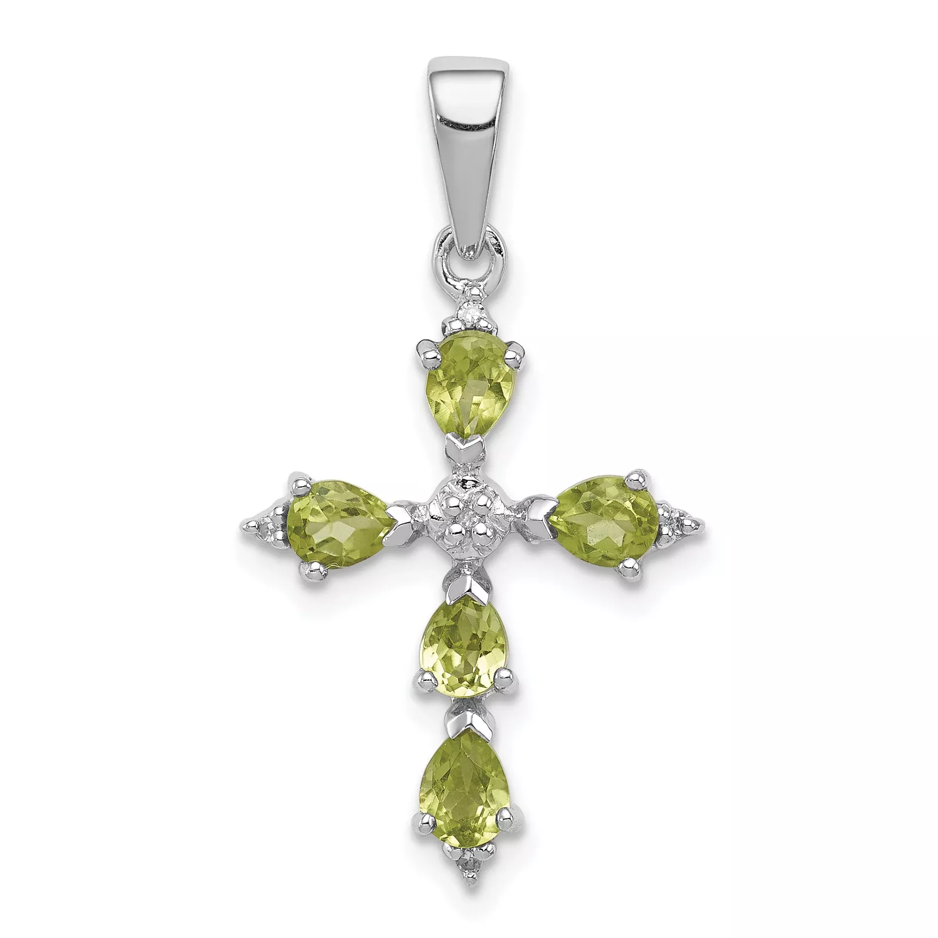 Sterling Silver Rhodium PlatedPeridot Cross Pendant