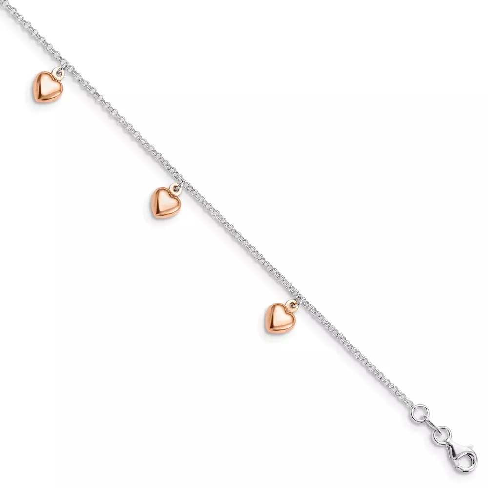 Sterling Silver Rose-Tone 18K Flash-Plated 9In Plus 1In Ext. Ankle