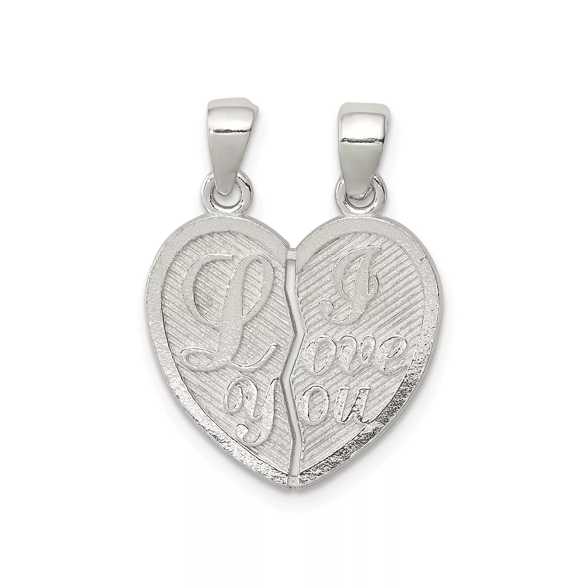Sterling Silver Split Heart Pendant Set, I Love You Romantic Jewelry for Couples and Long Distance