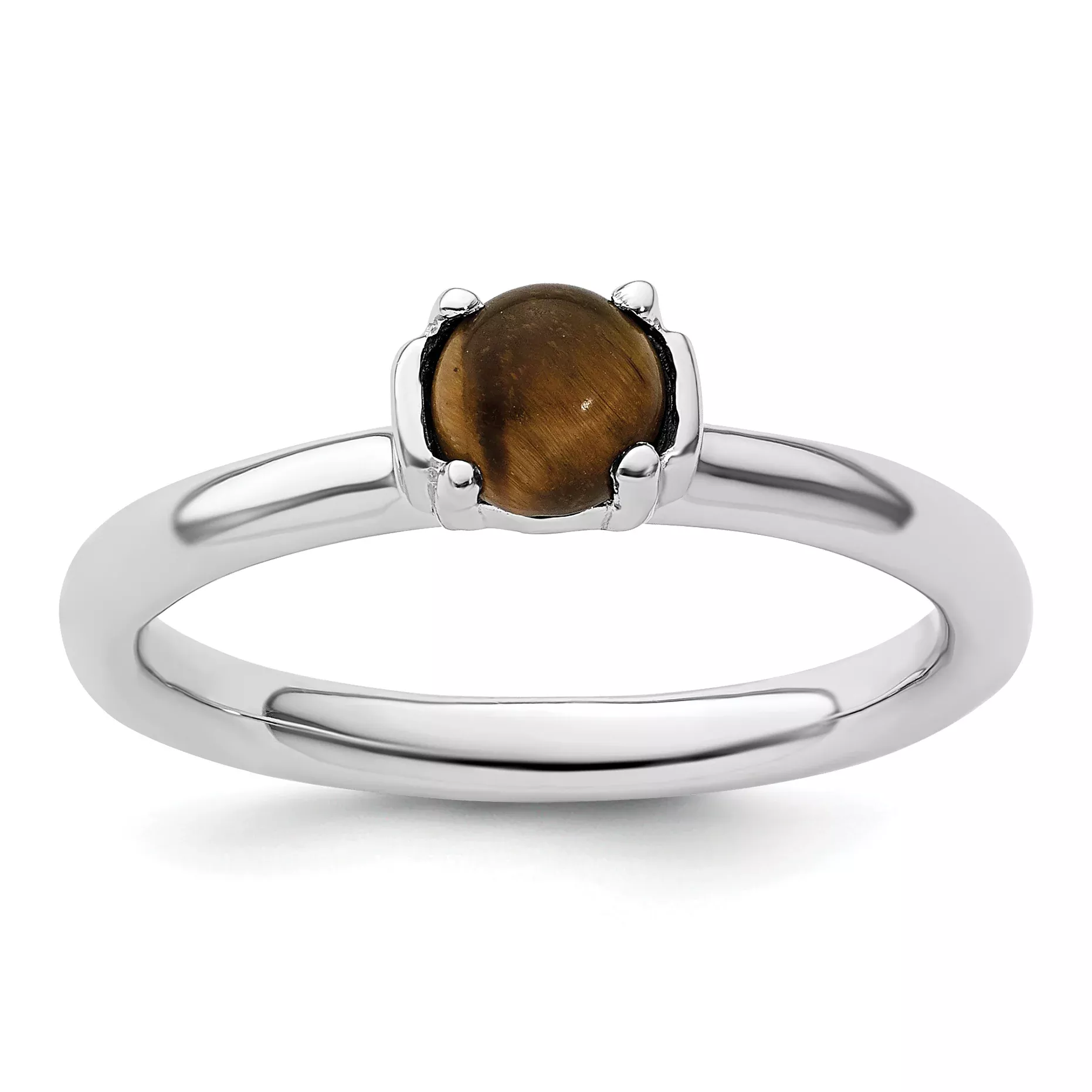 Sterling Silver Stackable Expressions Tigers Eye Rhodium-Plated Ring