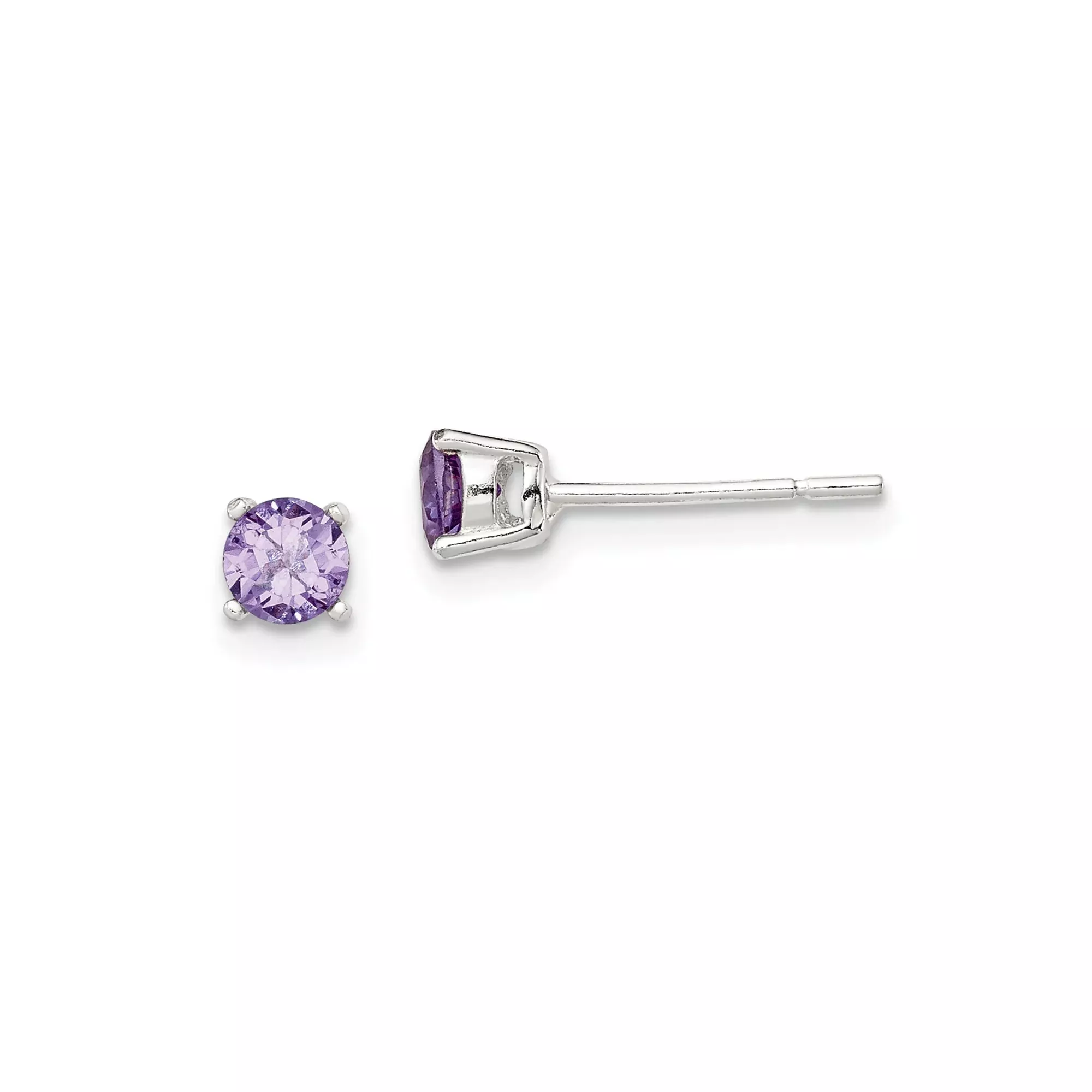 Sterling Silver Stud Earrings with Amethyst Cubic Zirconia, February Birthstone Style