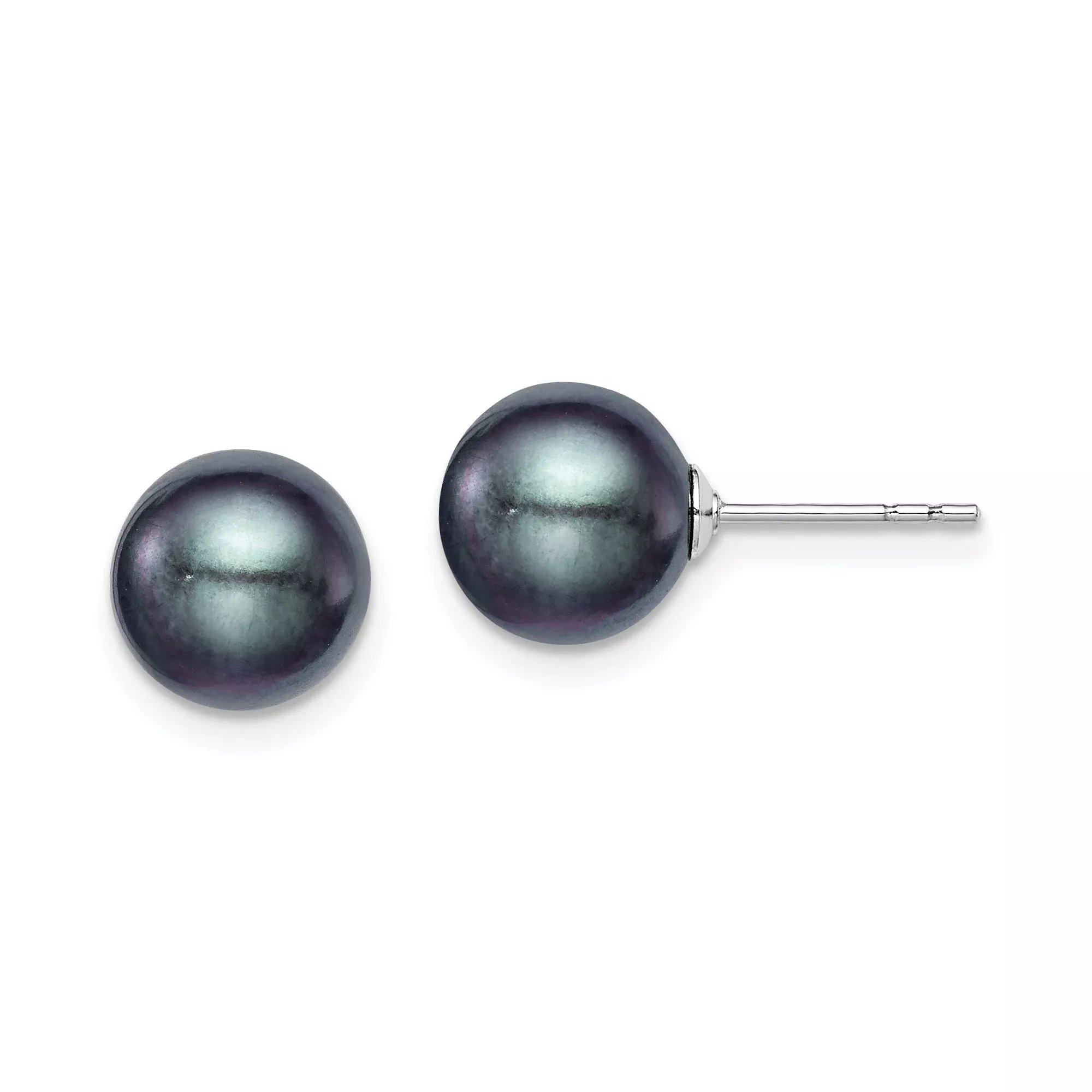 Sterling Silver Stud Earrings with Black Cultured Round Pearls, Classic Elegant Style for Women