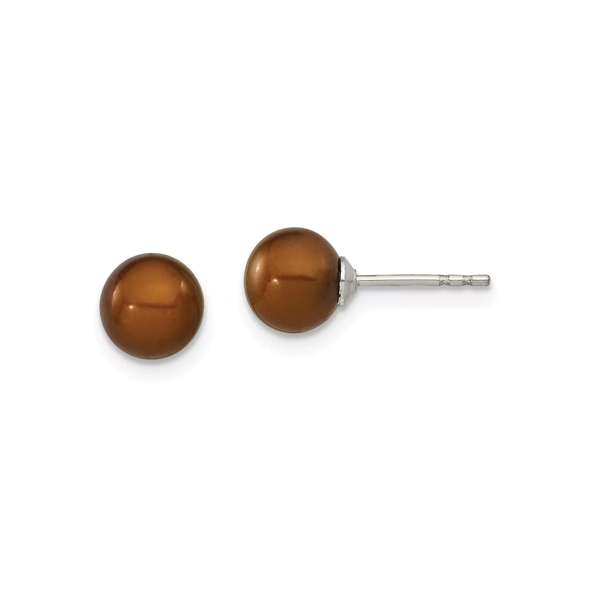 Sterling Silver Stud Earrings with Brown Simulated Pearls, Minimalist Modern Style for Women