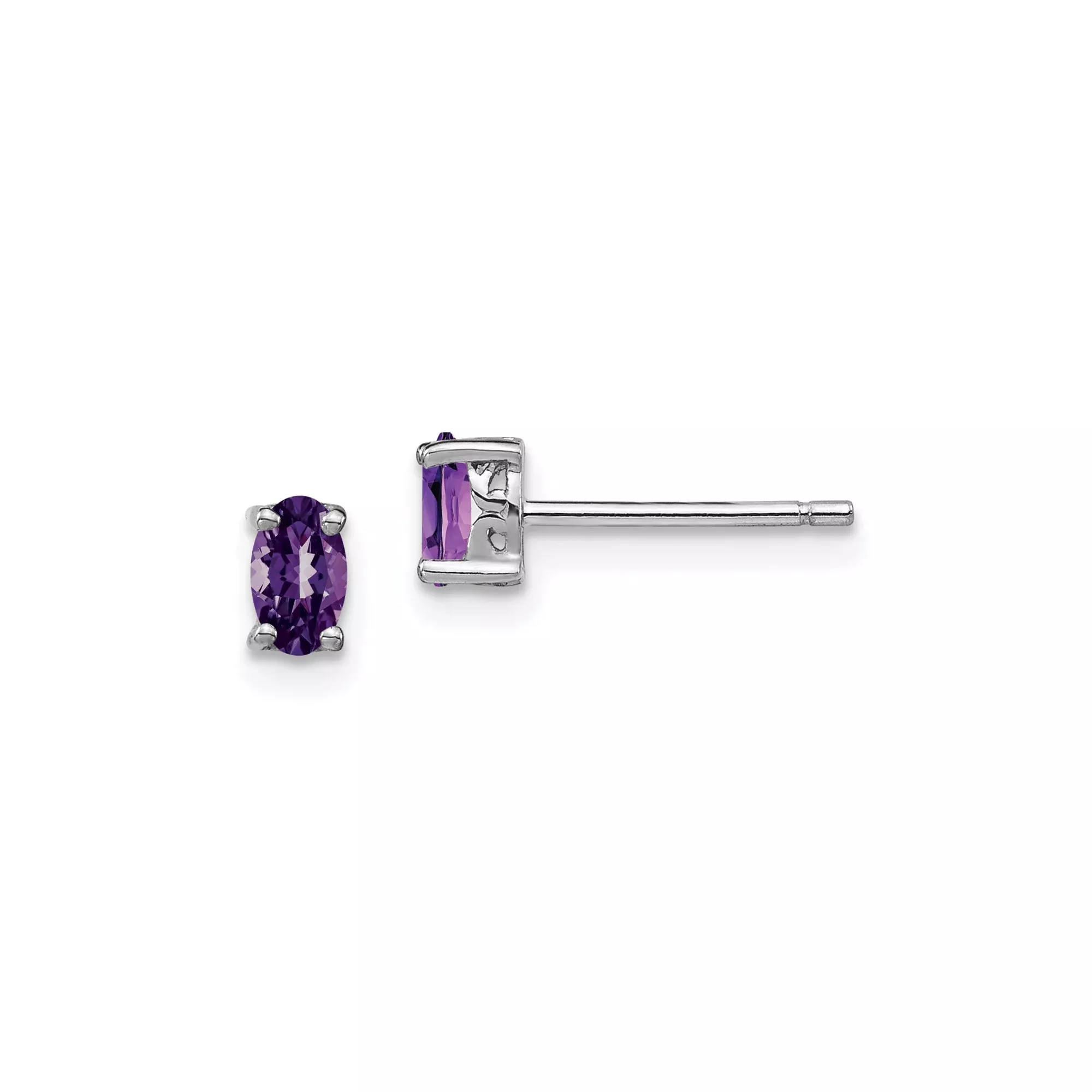 Sterling Silver Stud Earrings with Oval Amethyst Gemstones, Classic Birthstone Jewelry for Women