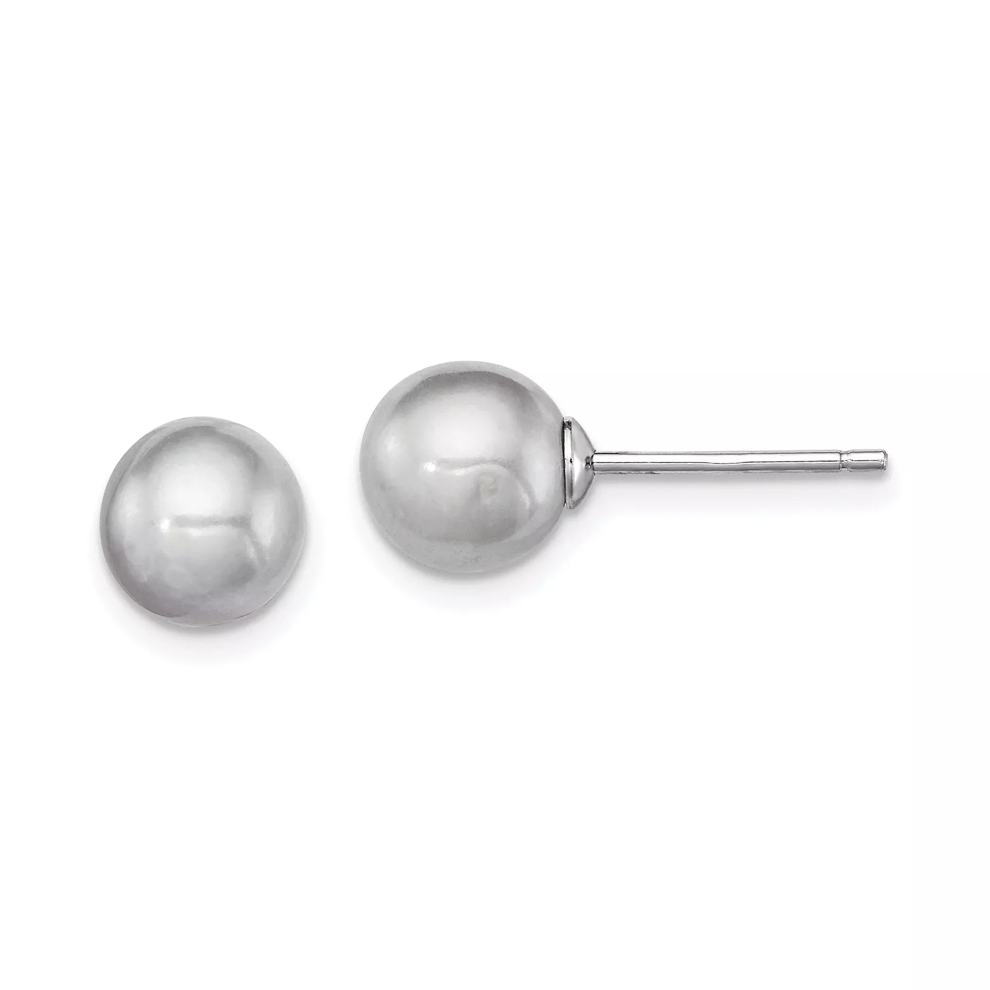 Sterling Silver Stud Earrings with Pearl, Polished Minimalist Design for Women or Unisex Wear