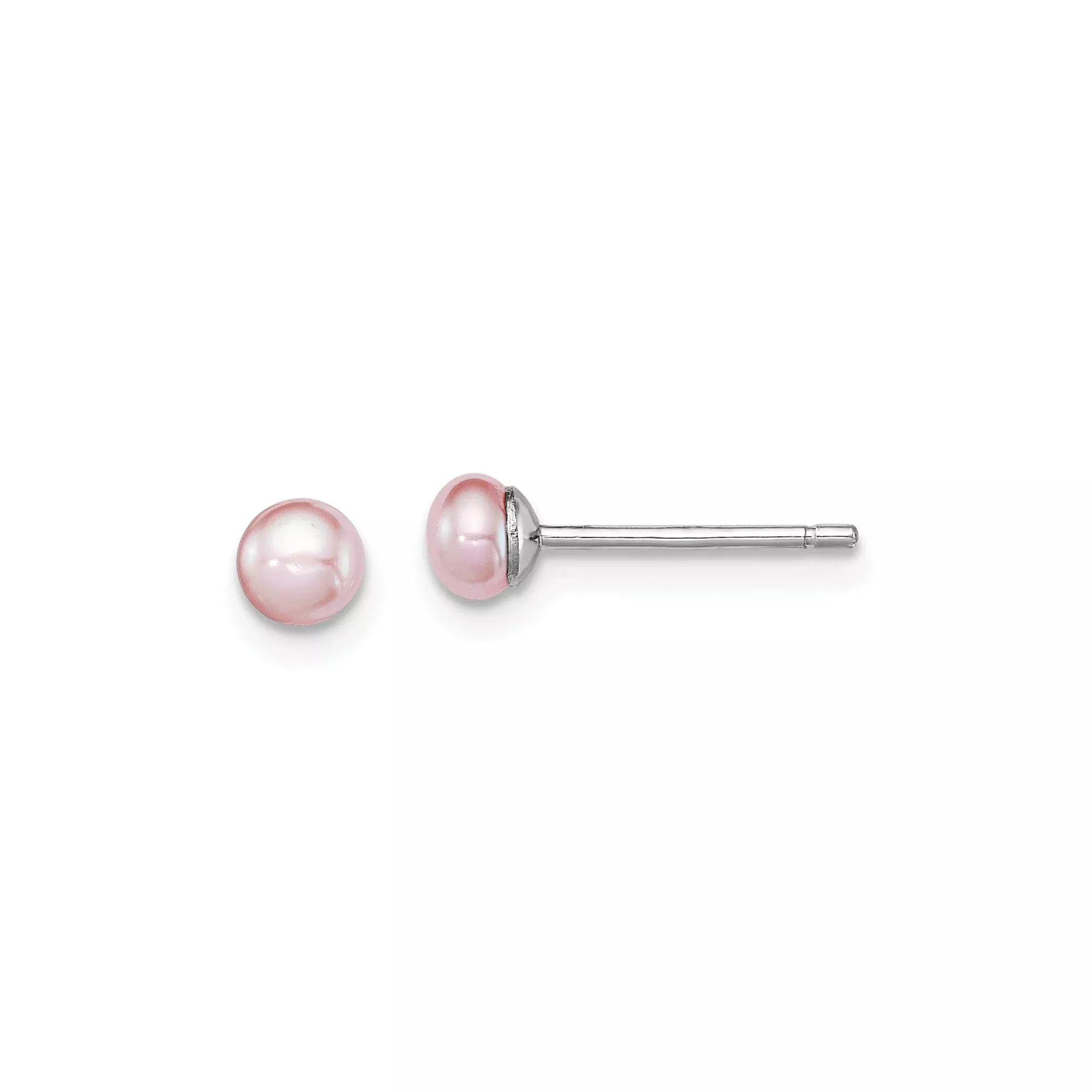 Sterling Silver Stud Earrings with Pink Pearl, Classic Feminine Minimalist Design