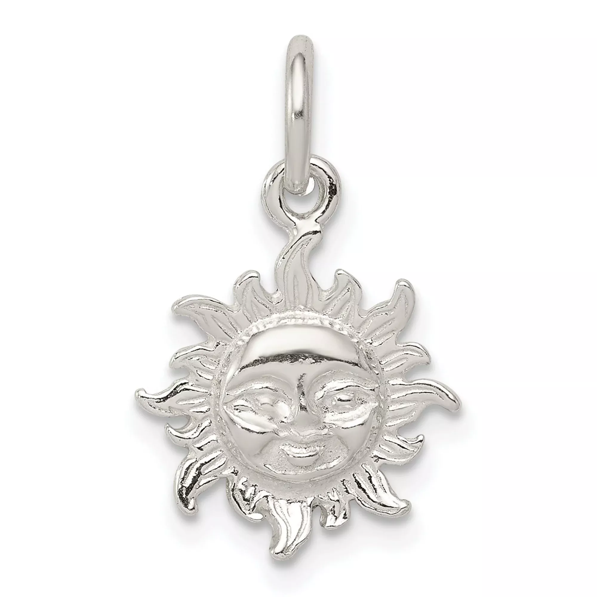 Sterling Silver Sun Face Pendant Charm, Boho Celestial Jewelry, Nature-Inspired Spiritual Design