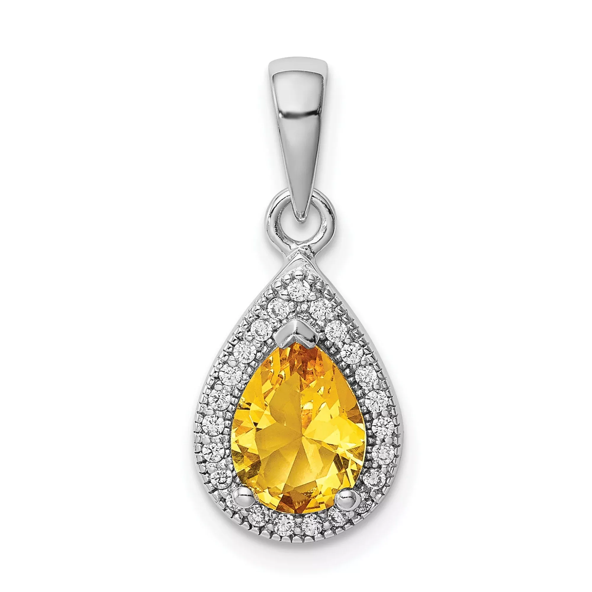 Sterling Silver Teardrop Pendant with Citrine and Cubic Zirconia Halo