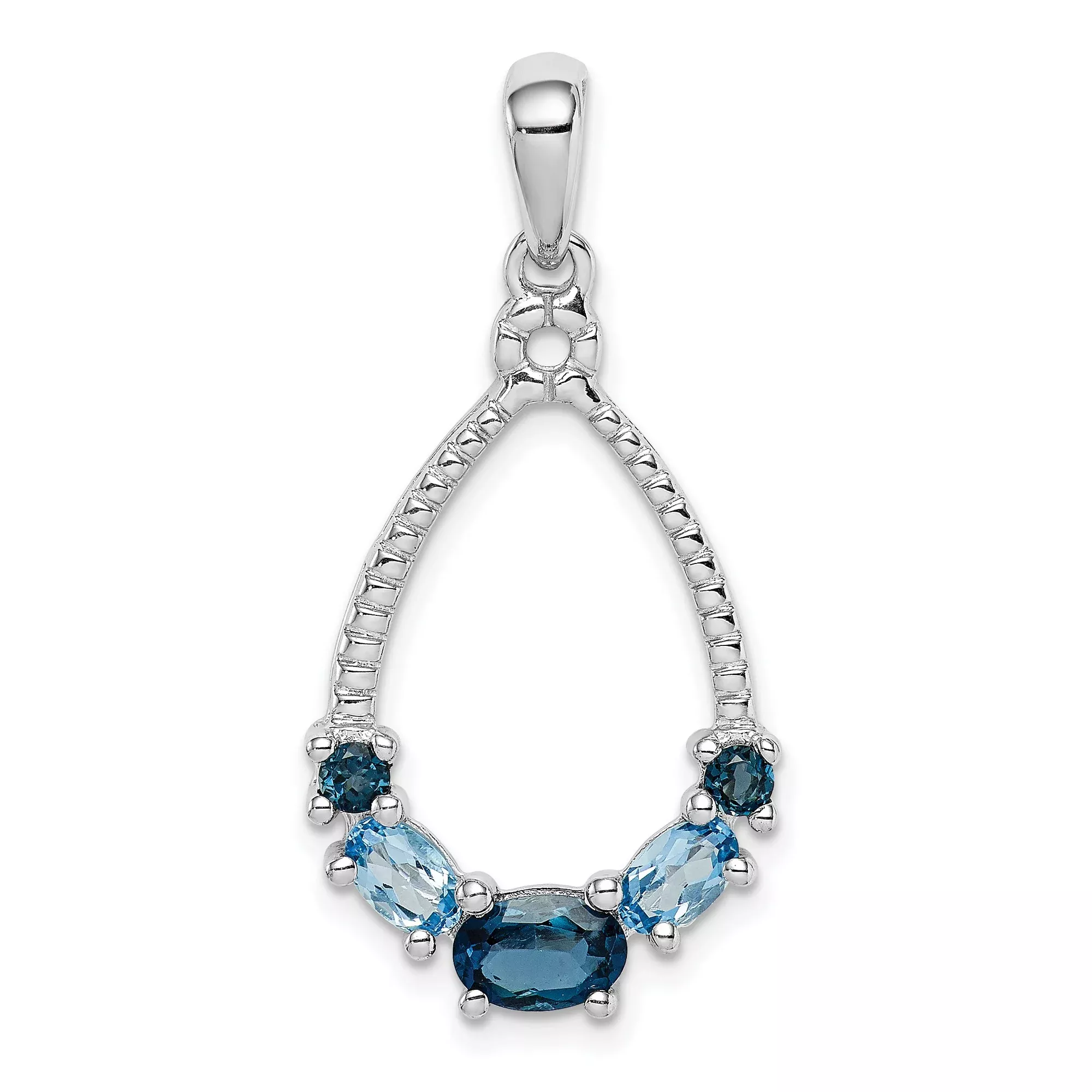Sterling Silver Teardrop Pendant with London Blue and Swiss Blue Topaz, Modern Statement Jewelry