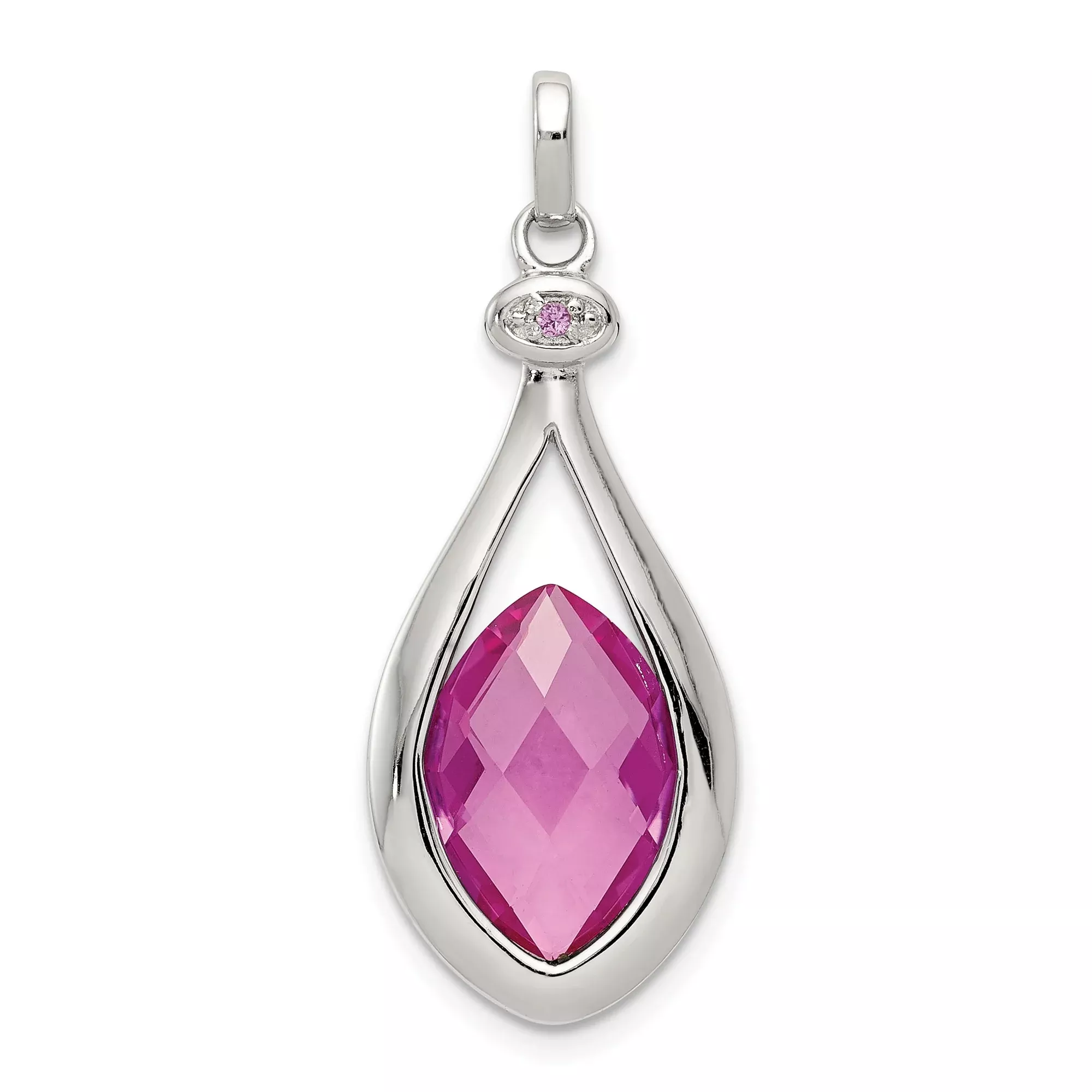Sterling Silver Teardrop Pendant with Pink Marquise Gemstone and Accent Stone