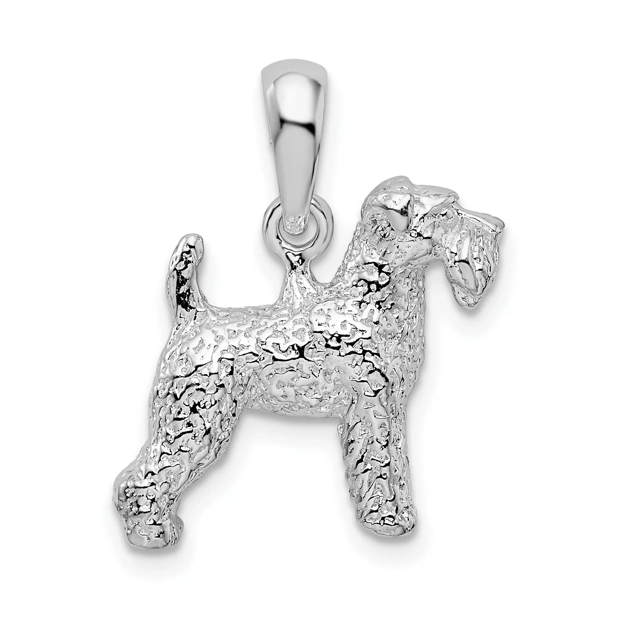 Sterling Silver Terrier Pendant, Realistic 3D Dog Charm with Textured Finish for Dog Lovers