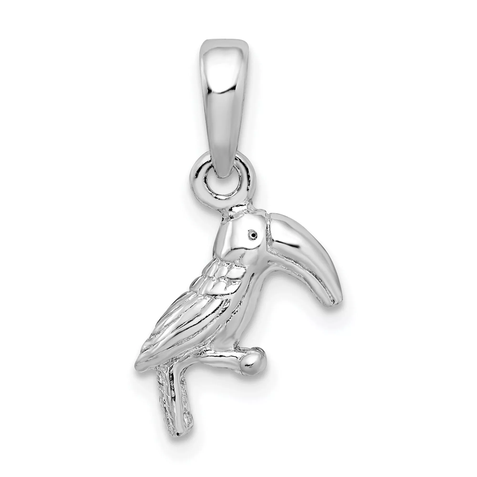 Sterling Silver Toucan Bird Pendant, Tropical Jungle Wildlife Design for Women and Unisex Use