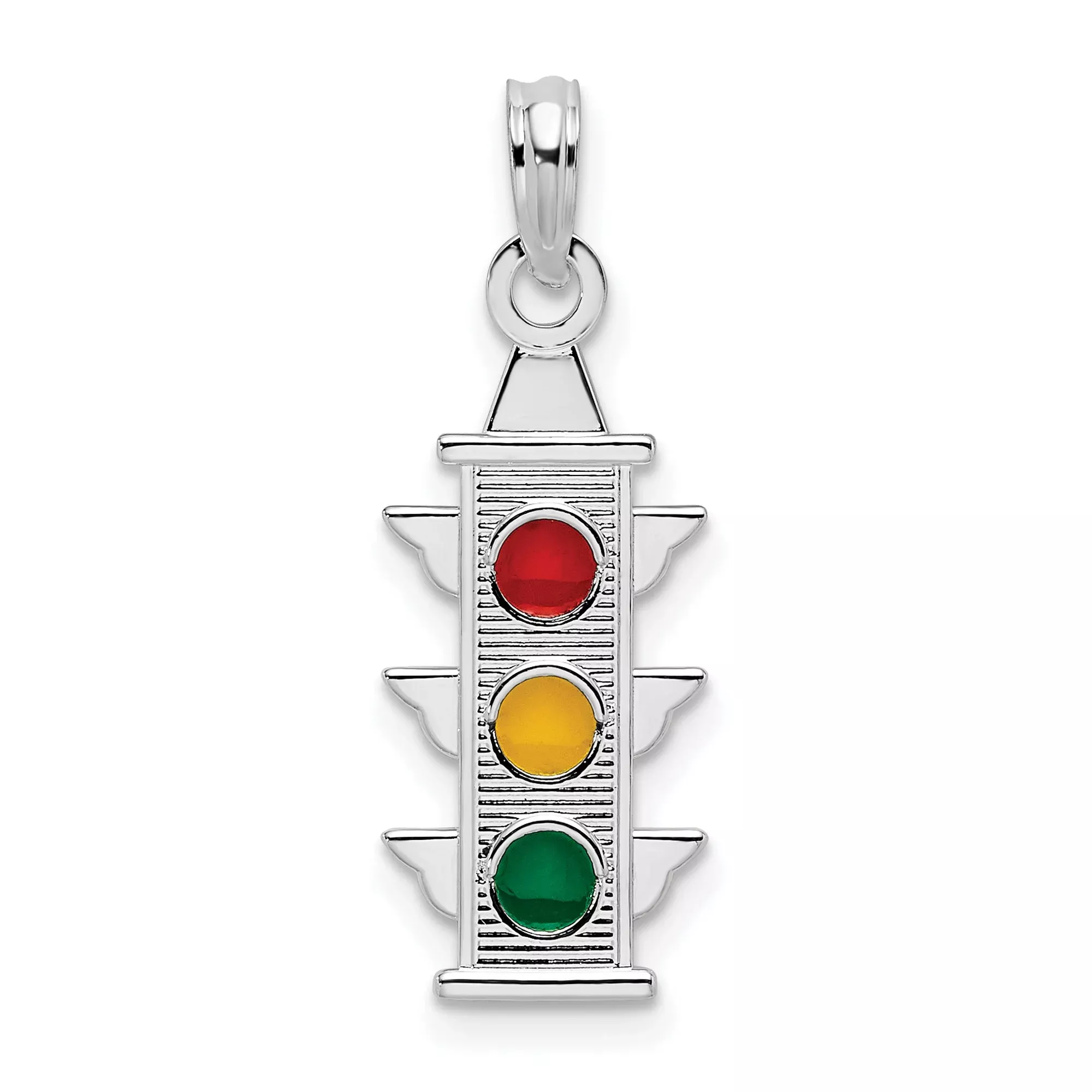 Sterling Silver Traffic Light Pendant with Red, Yellow, and Green Enamel Accents