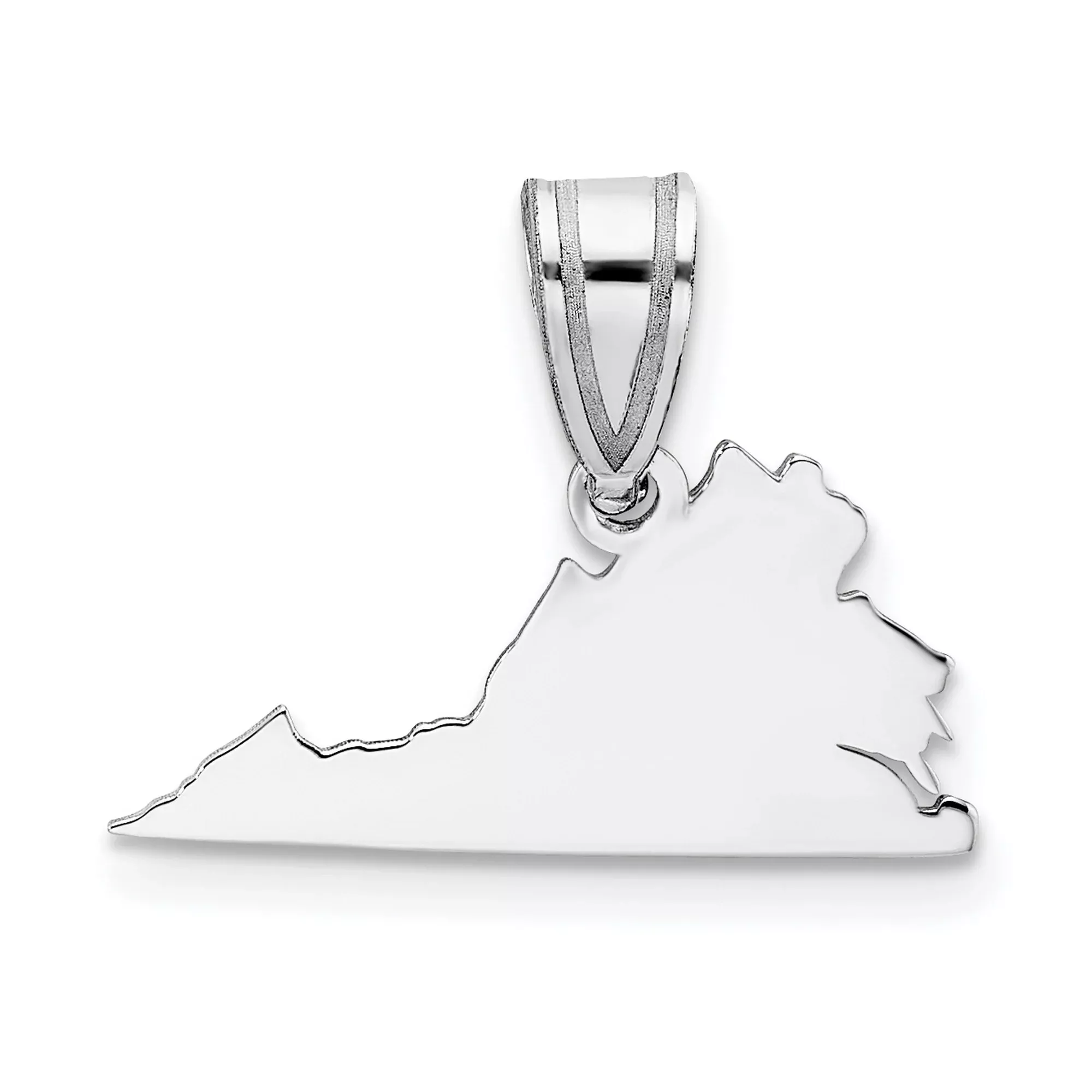 Sterling Silver Virginia State Pendant, Polished Outline Map Charm, Minimalist USA Jewelry