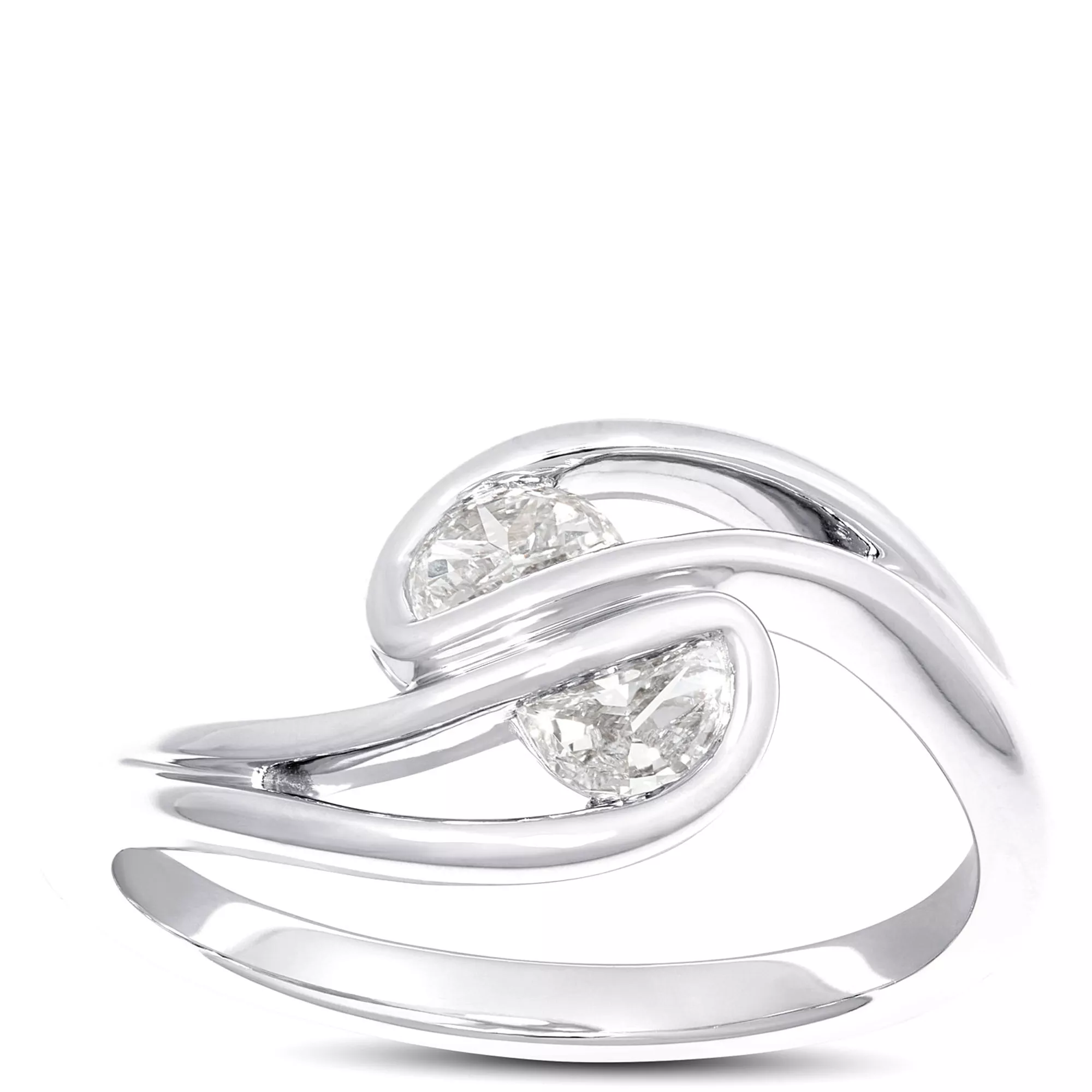Swirling Half Moon Ring, ¼ Total Carat Weight, 14K White Gold