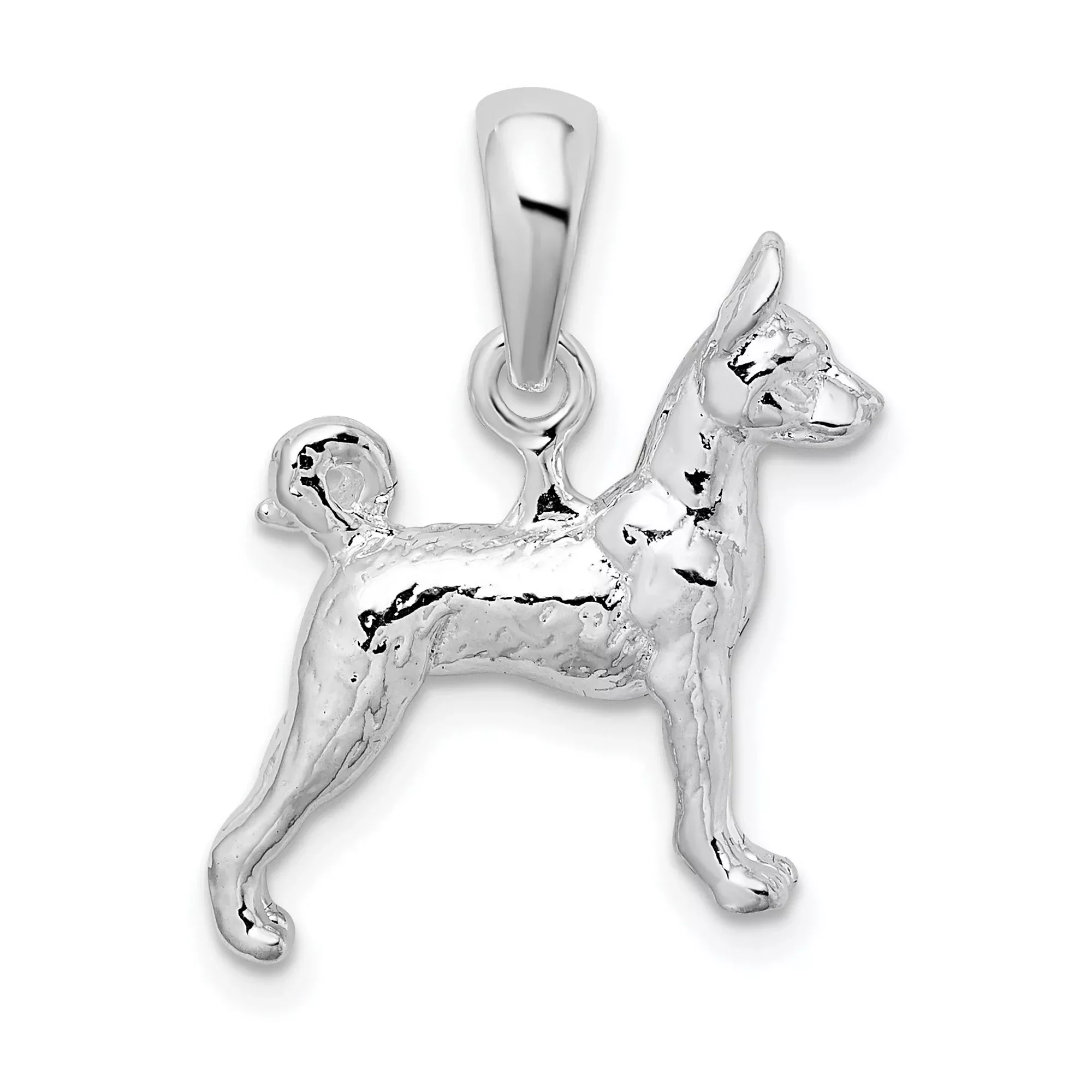 Textured 3-D Basenji Dog Charm Pendant in Real 925 Sterling Silver