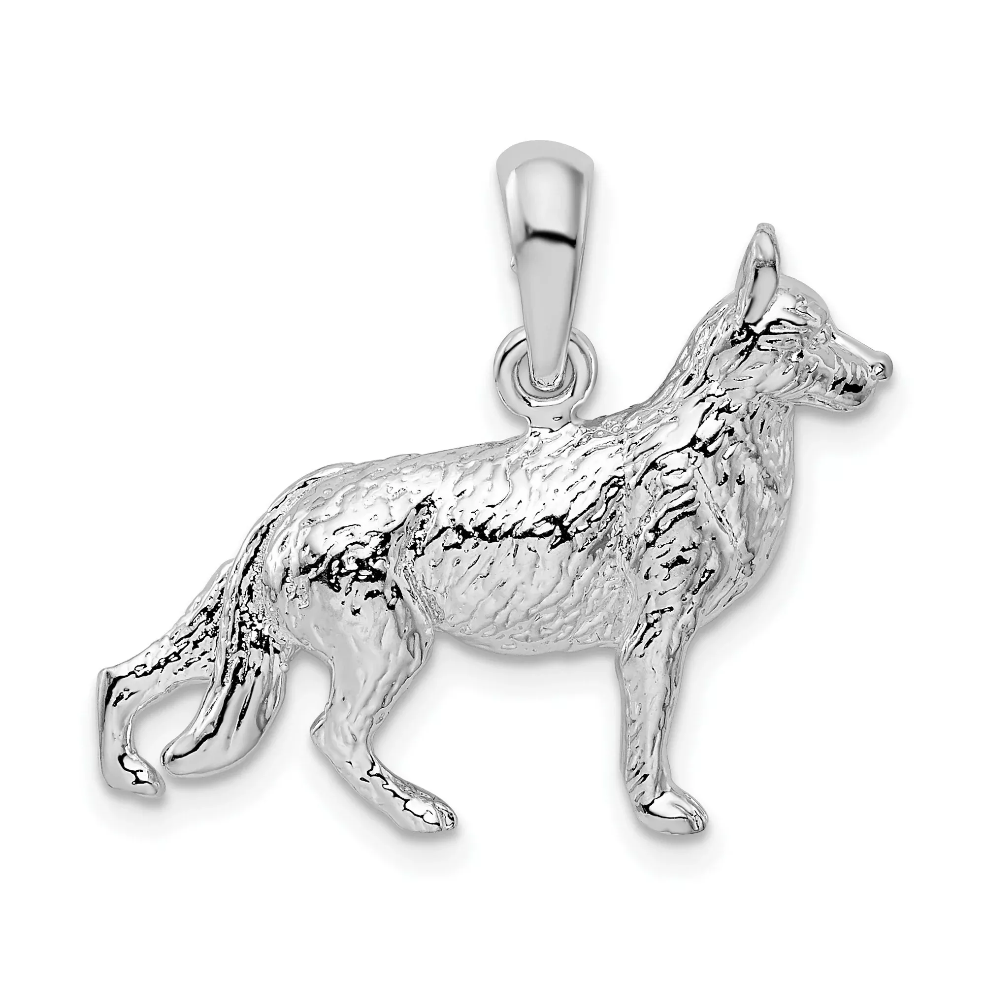 Textured 3-D German Shepherd Charm Pendant in Real 925 Sterling Silver