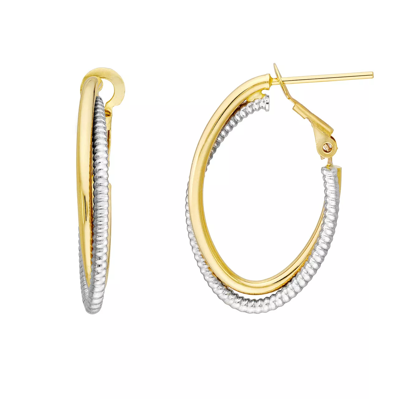 Twisted Hoop Earrings in Two-Tone with Omega Back