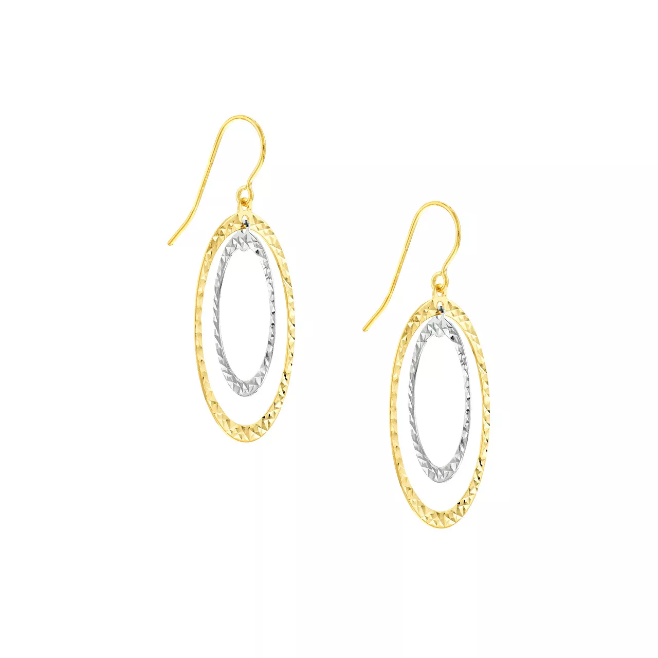 Two-Tone Diamond-Cut Double Oval Earrings