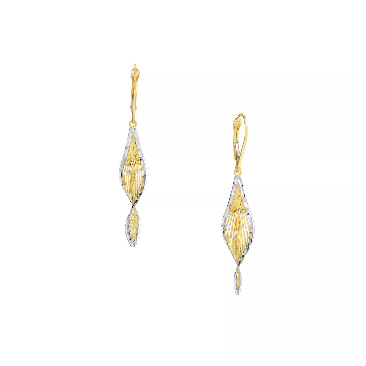 Two-Tone Diamond-Cut Filigree Twisted Leaf Earrings