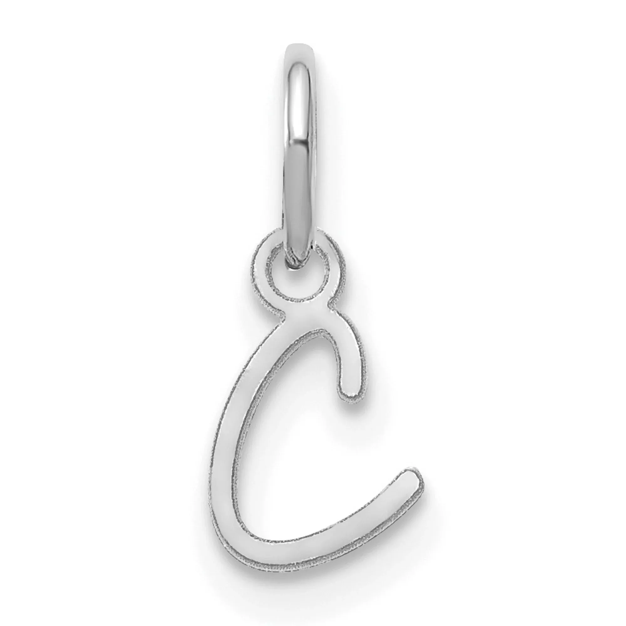 Upper case Letter C Initial Charm Pendant in Real 14k White Gold