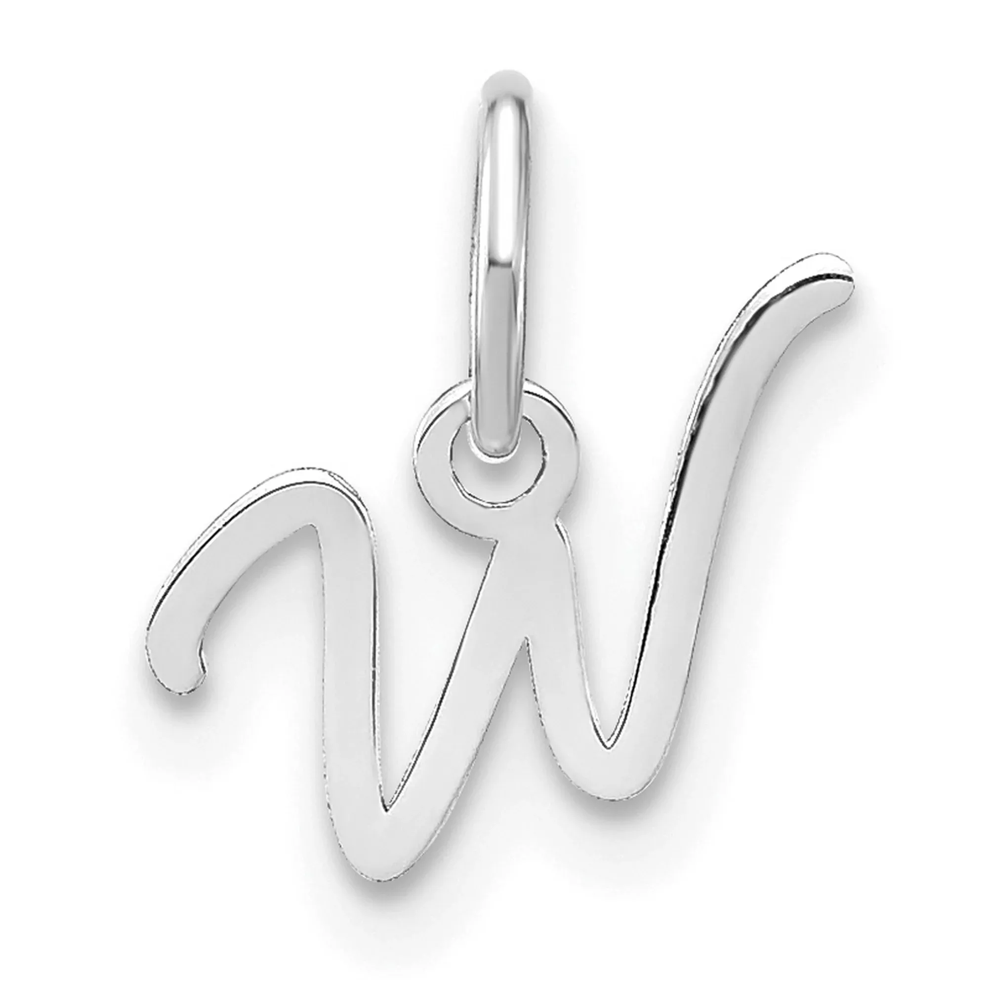 Upper case Letter W Initial Charm Pendant in Real 14k White Gold