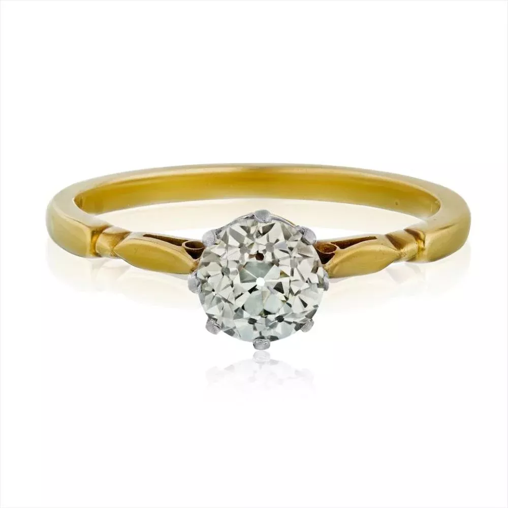 Vintage Glamour 0.91 Carat Old European Cut Diamond G/VS1 EGLUS Ring in 18K Yellow Gold