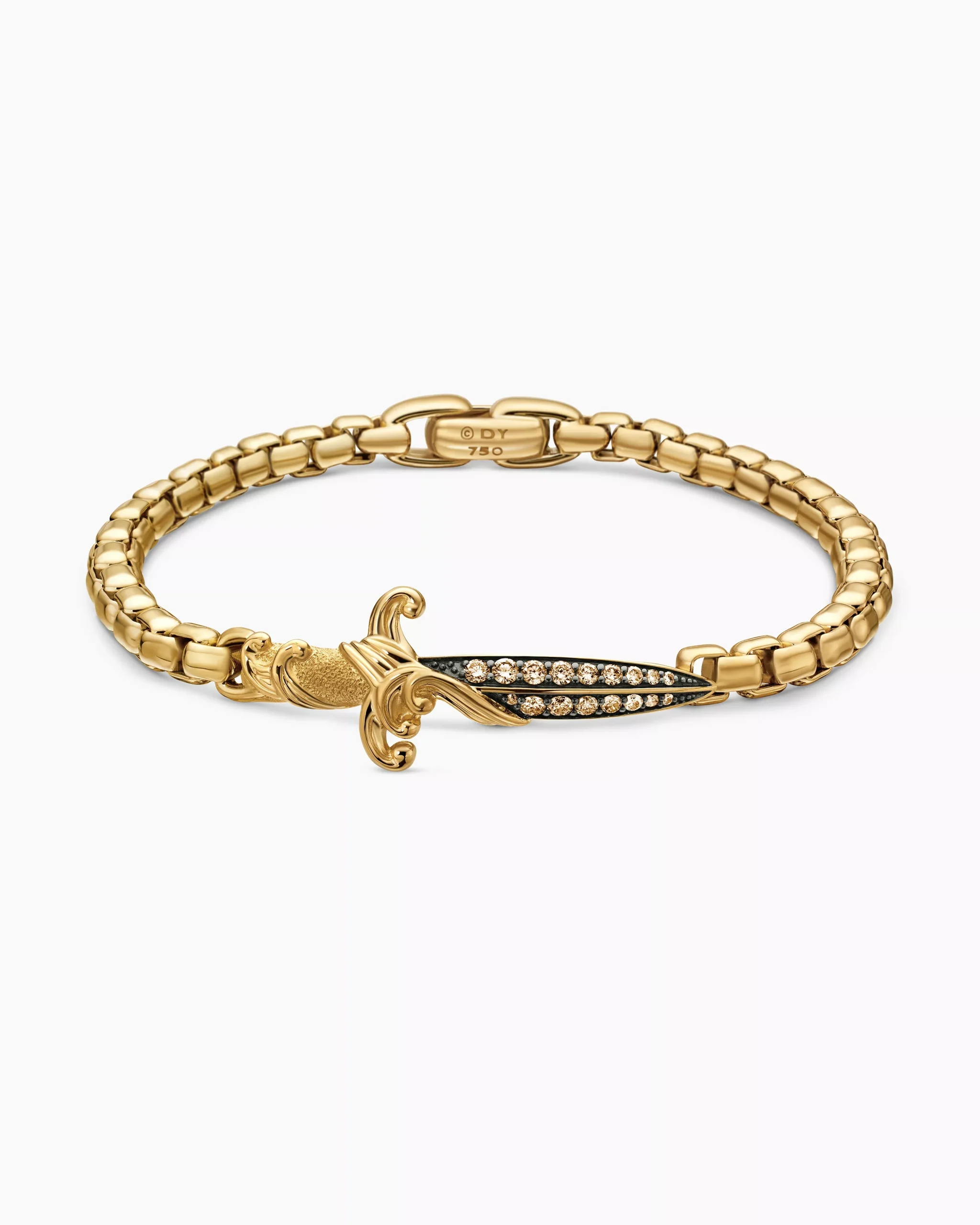 Waves Dagger Bracelet 18K Yellow Gold with Cognac Diamonds, 5mm
