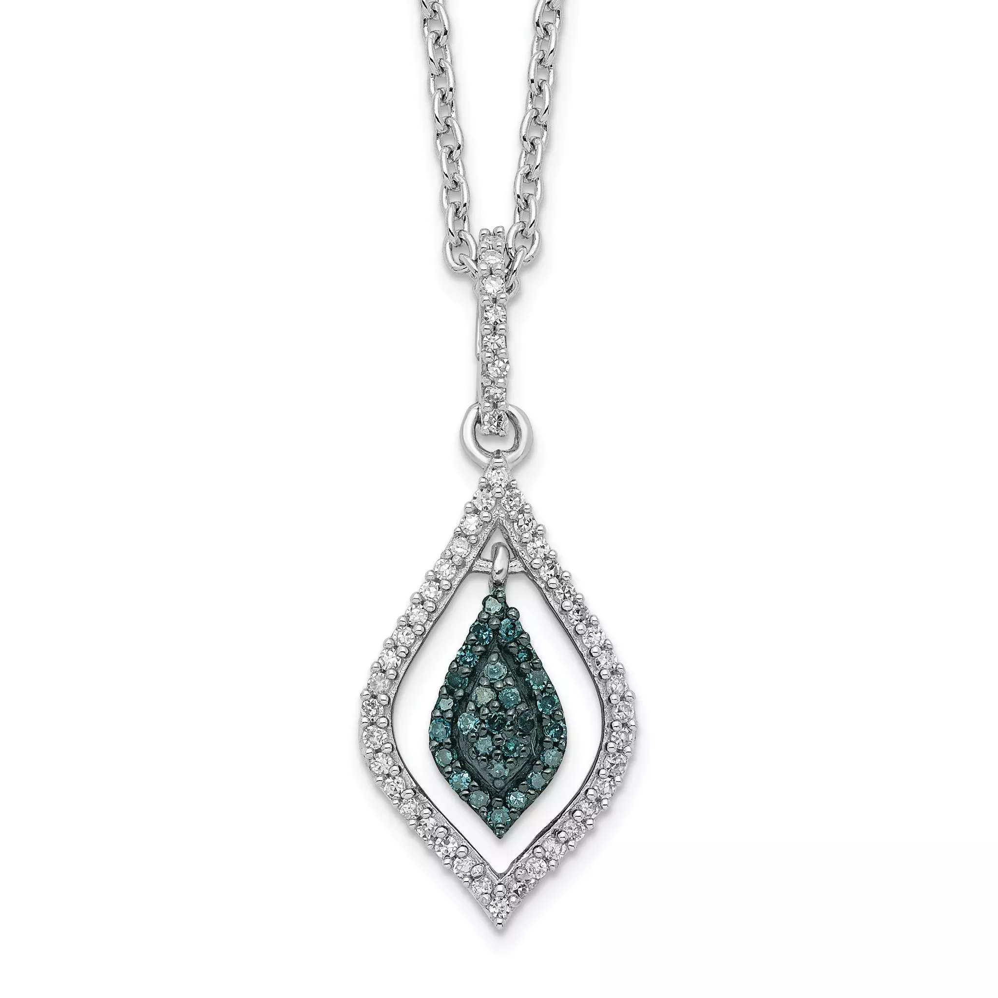 White Night Sterling Silver Rhodium-plated Blue and White Diamond 18 inch Necklace with 2 Inch Extender