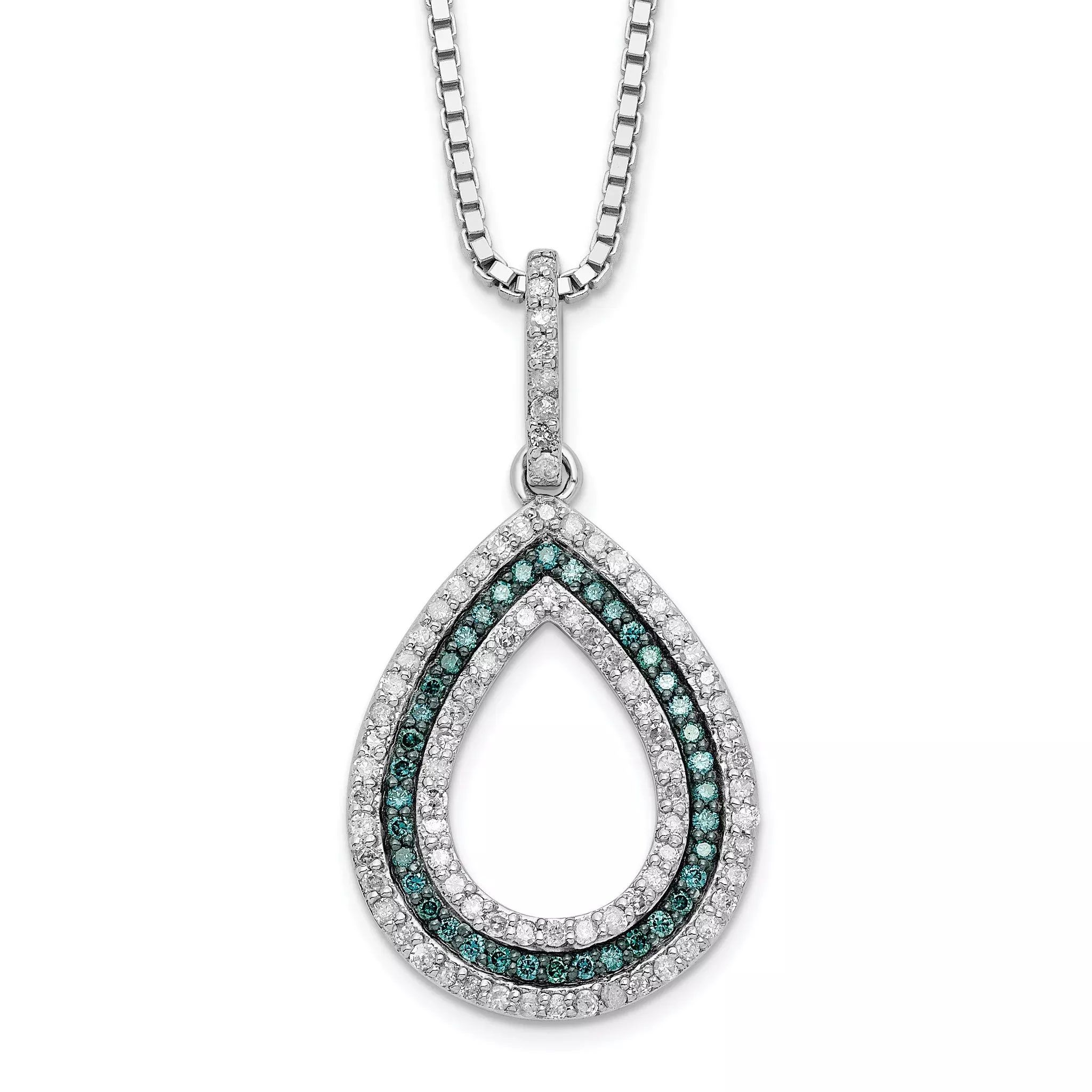 White Night Sterling Silver Rhodium-plated Blue and White Diamond Teardrop 18 Inch Necklace with 2 Inch Extender