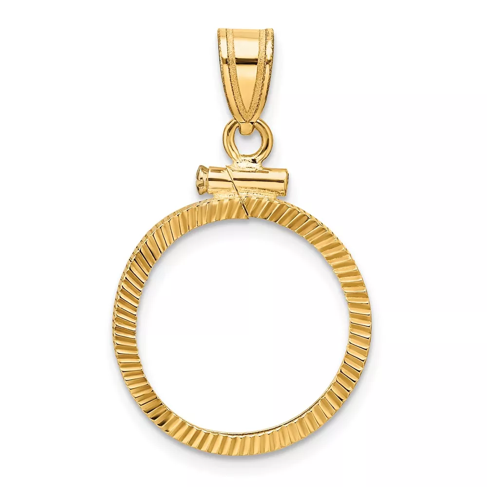 Wideband Distinguished Coin Jewelry 10k Polished and Diamond-cut 16.5mm x 1.35mm Screw Top Coin Bezel Pendant