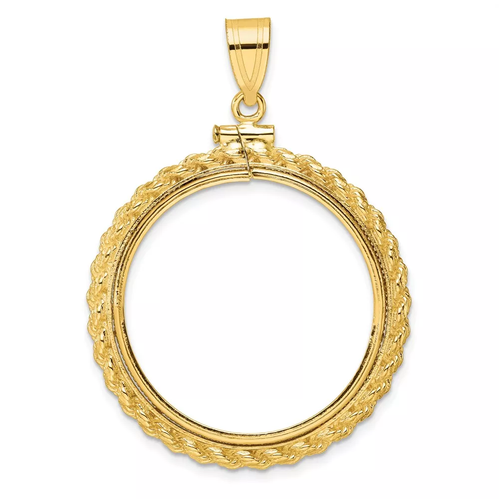 Wideband Distinguished Coin Jewelry 14k Polished Casted Rope 27.0mm x 2.35mm Screw Top Coin Bezel Pendant