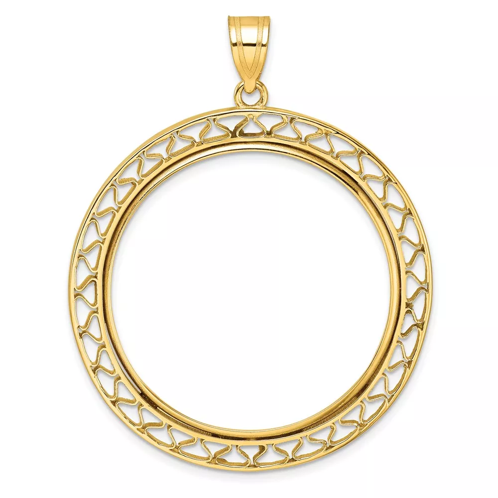 Wideband Distinguished Coin Jewelry 14k Polished Fancy Wire 32.7mm Prong Coin Bezel Pendant