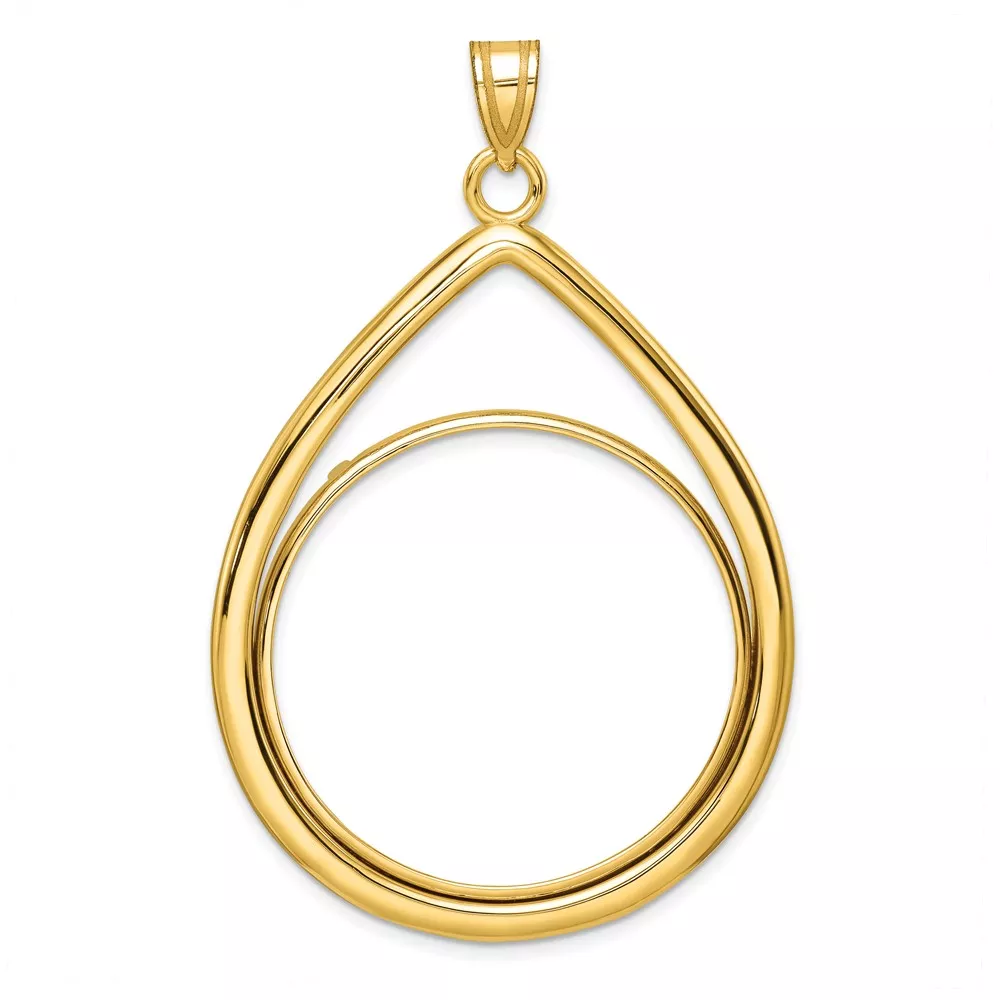 Wideband Distinguished Coin Jewelry 14k Polished Lightweight Teardrop 32.0mm Prong Coin Bezel Pendant