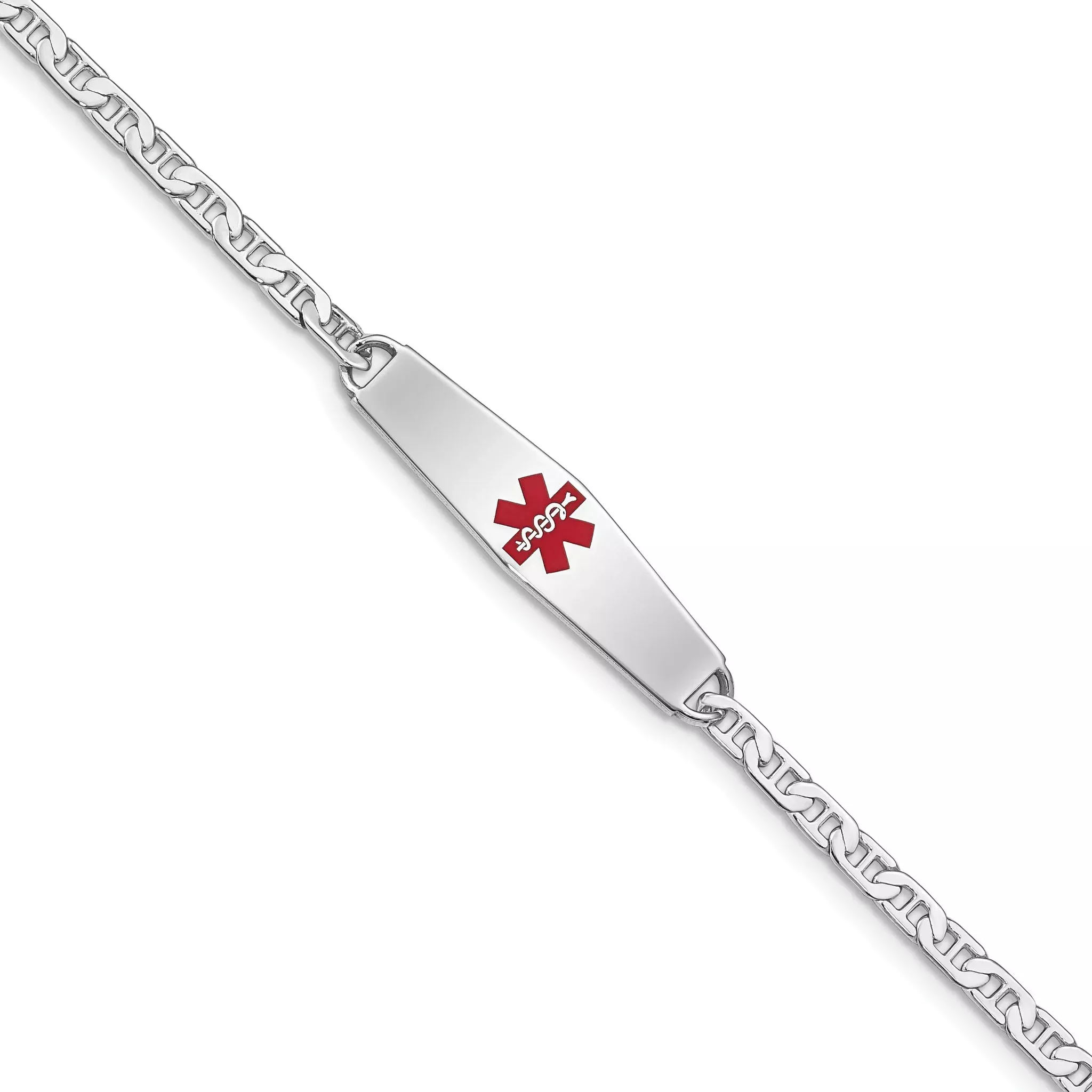 Women's Sterling Silver Rhodium-Plated Anchor Medical ID Bracelet 3mm