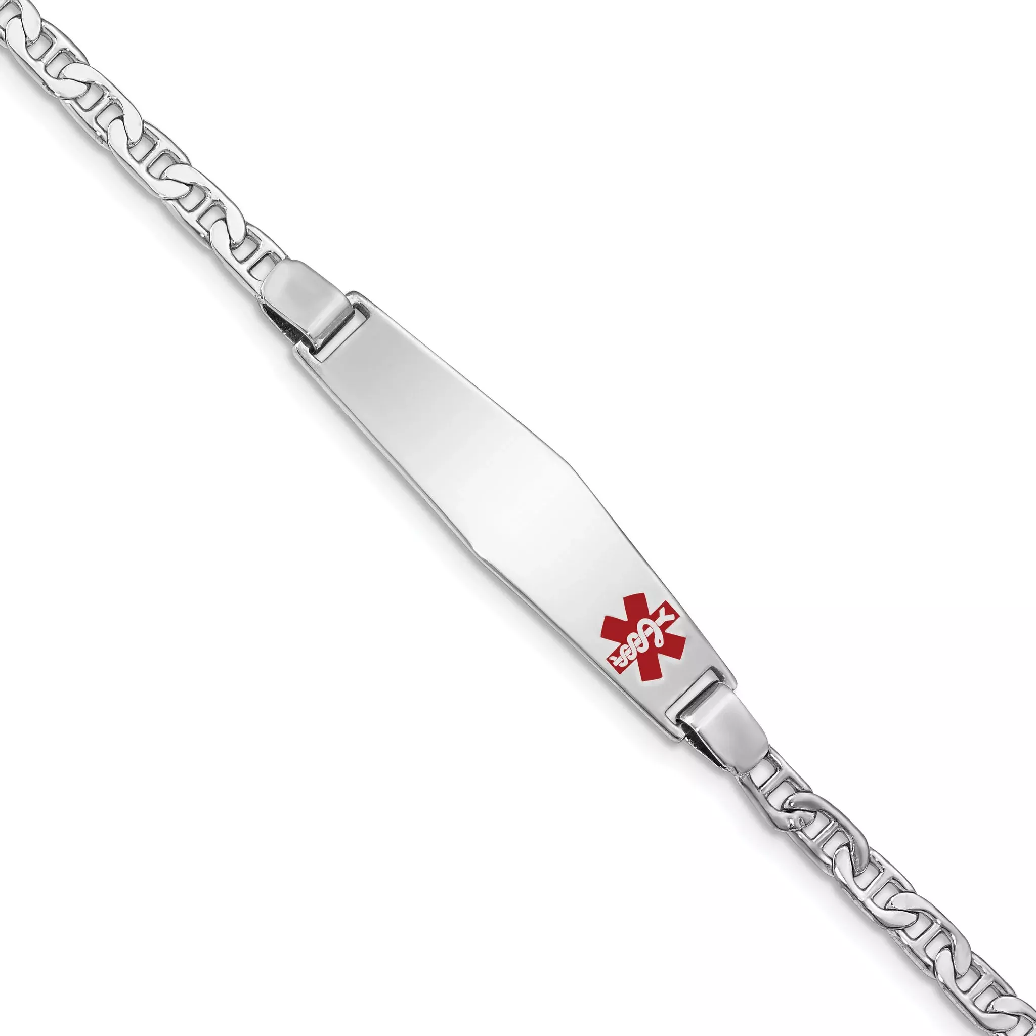Women's Sterling Silver Rhodium-Plated Anchor Medical ID Bracelet 4mm
