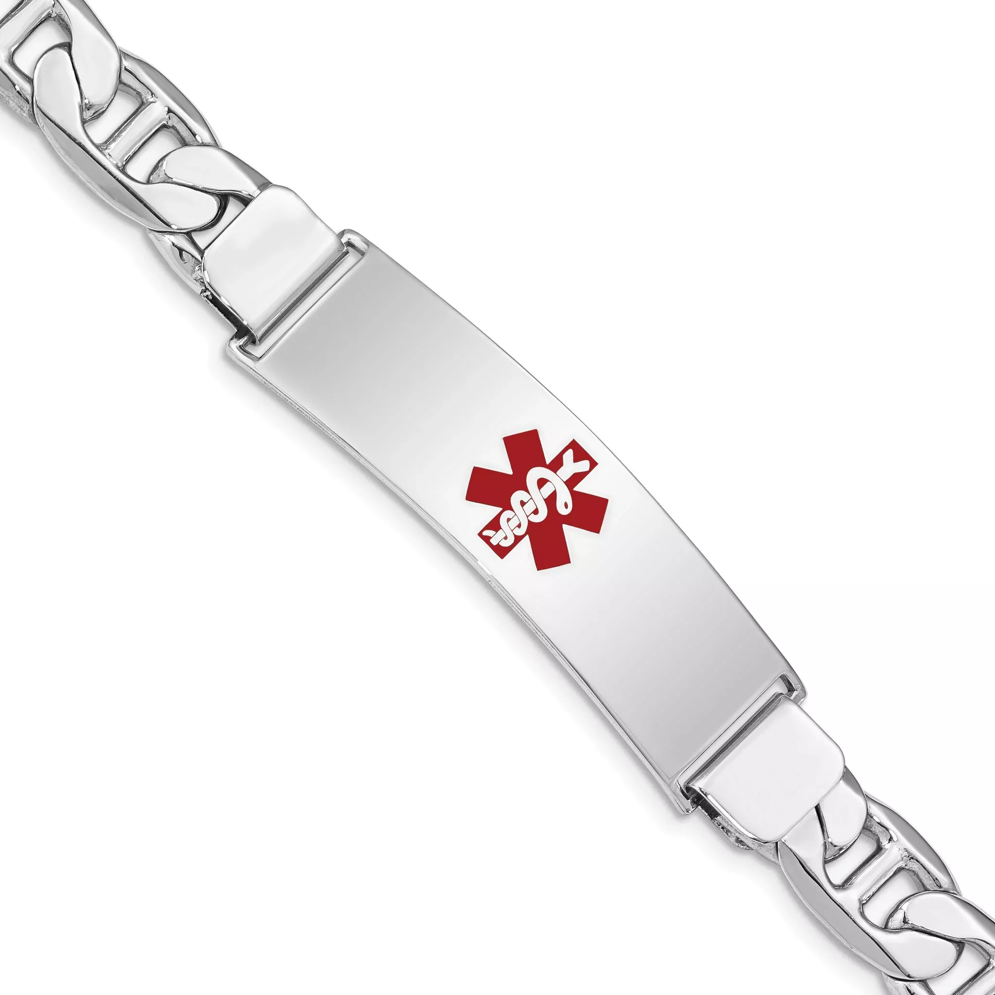 Women's Sterling Silver Rhodium-Plated Anchor Medical ID Bracelet 9mm